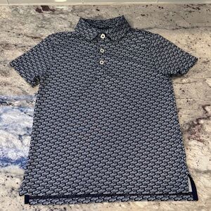 Navy Blue Boat Patterned Kids Polo Shirt